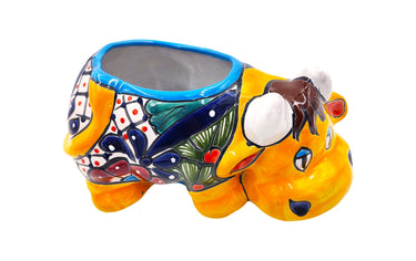 Mexican Talavera Resting Cow Planter Pot Hand Painted - Yellow Body Color